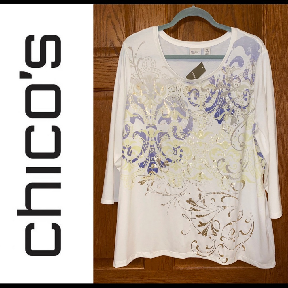 NWT Chico's Size 4 Zenergy Lynzie 3/4 Sleeve Top